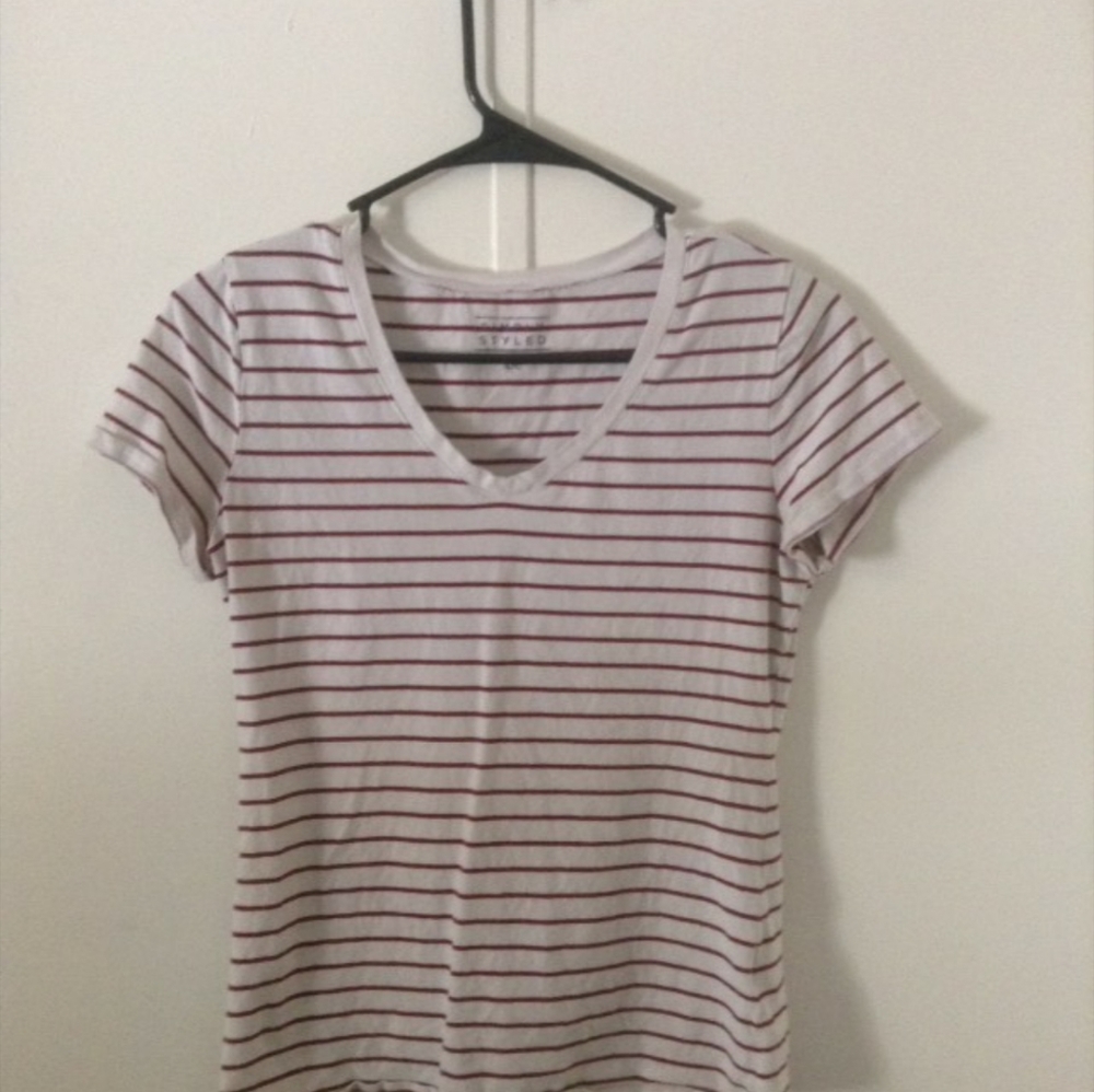 Dark red and white striped white shirt